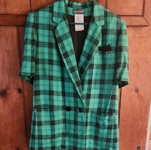 Harve Benard Vintage Green And Black Checkered Short Sleeve Blazer Sz 8